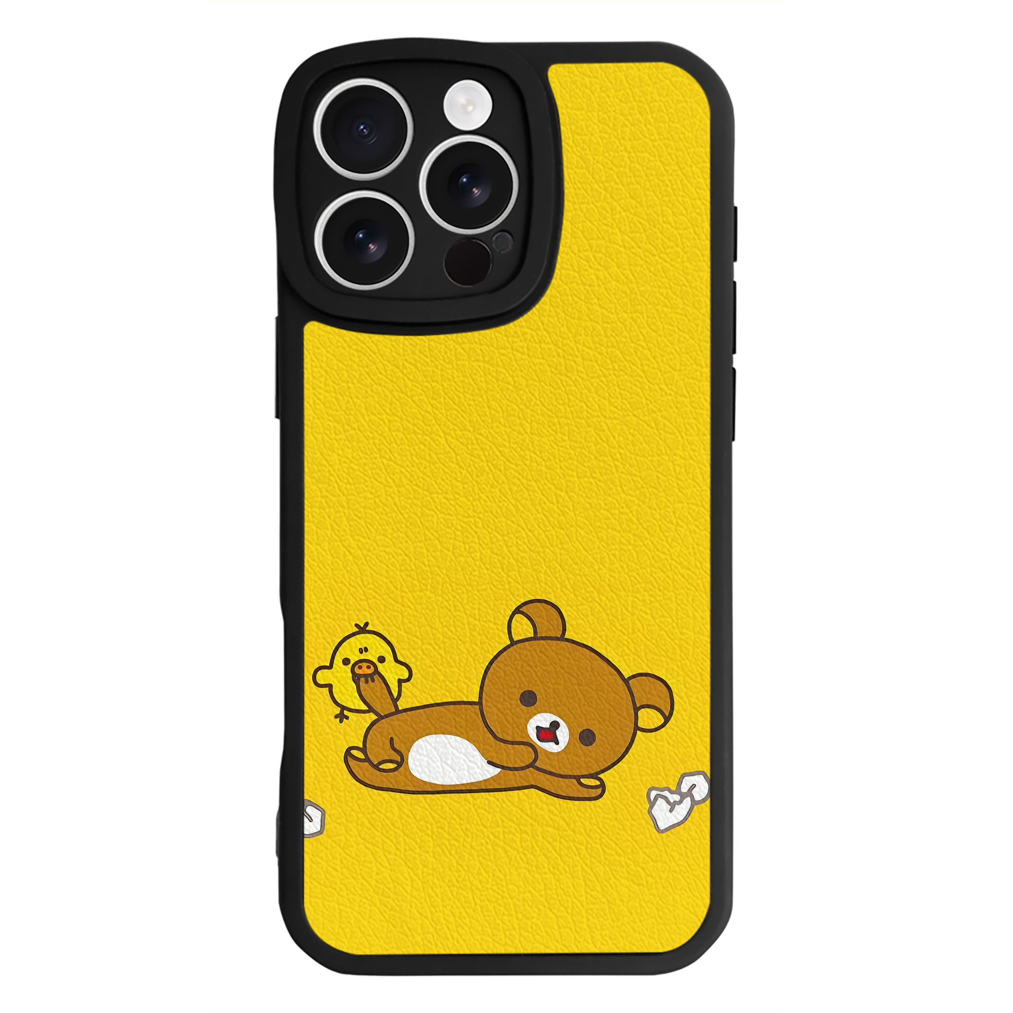 （画像用） リラックマ リラックマ キイロイトリ Rilakkuma Korilakkuma Kiiroitori 【iPhone 16シリーズ対応】シリコンスマホケース（レザー調） 材質：シリコン